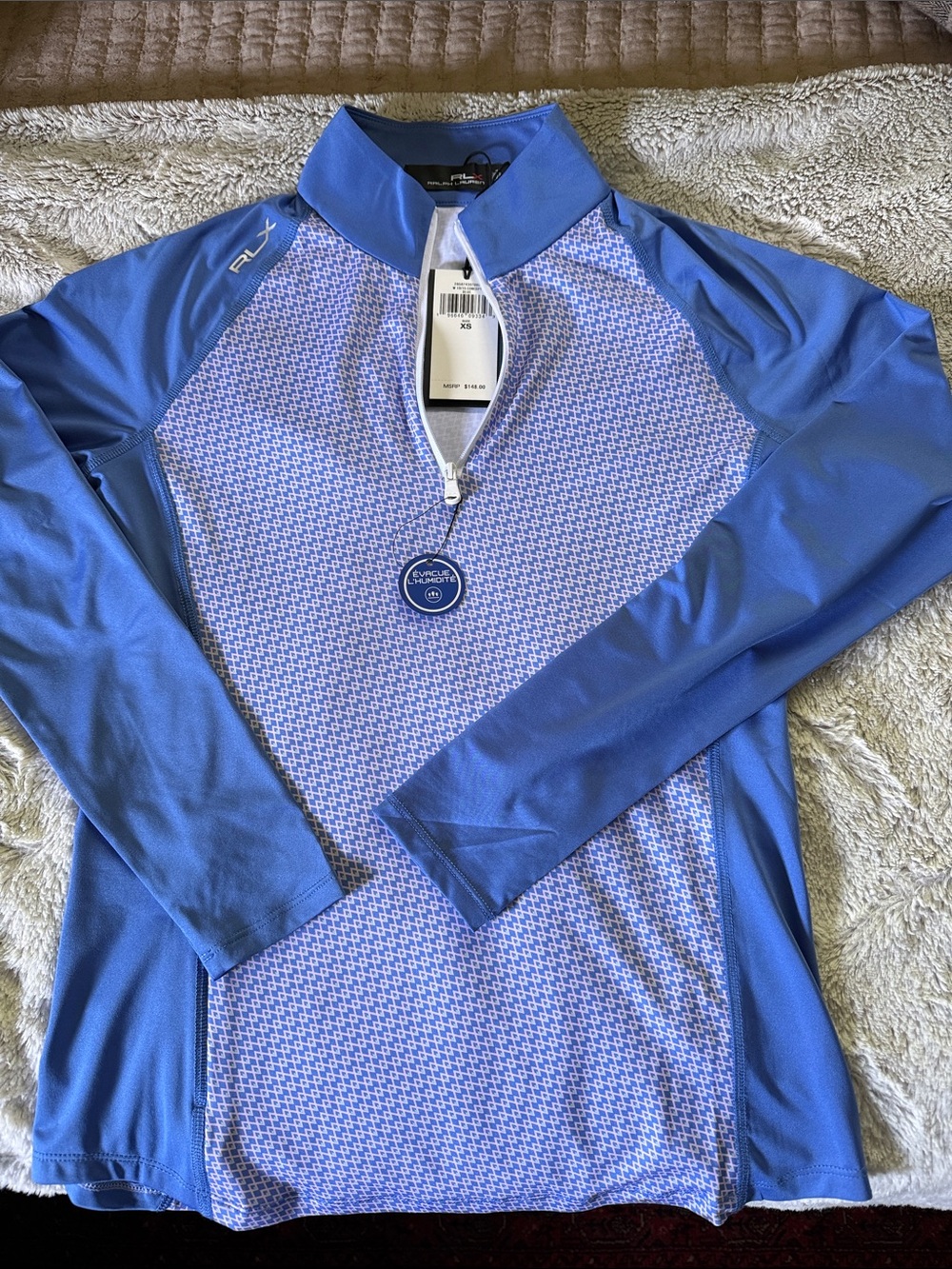 RLX Blue and Pink Quarter-Zip Long Sleeve Golf Top
